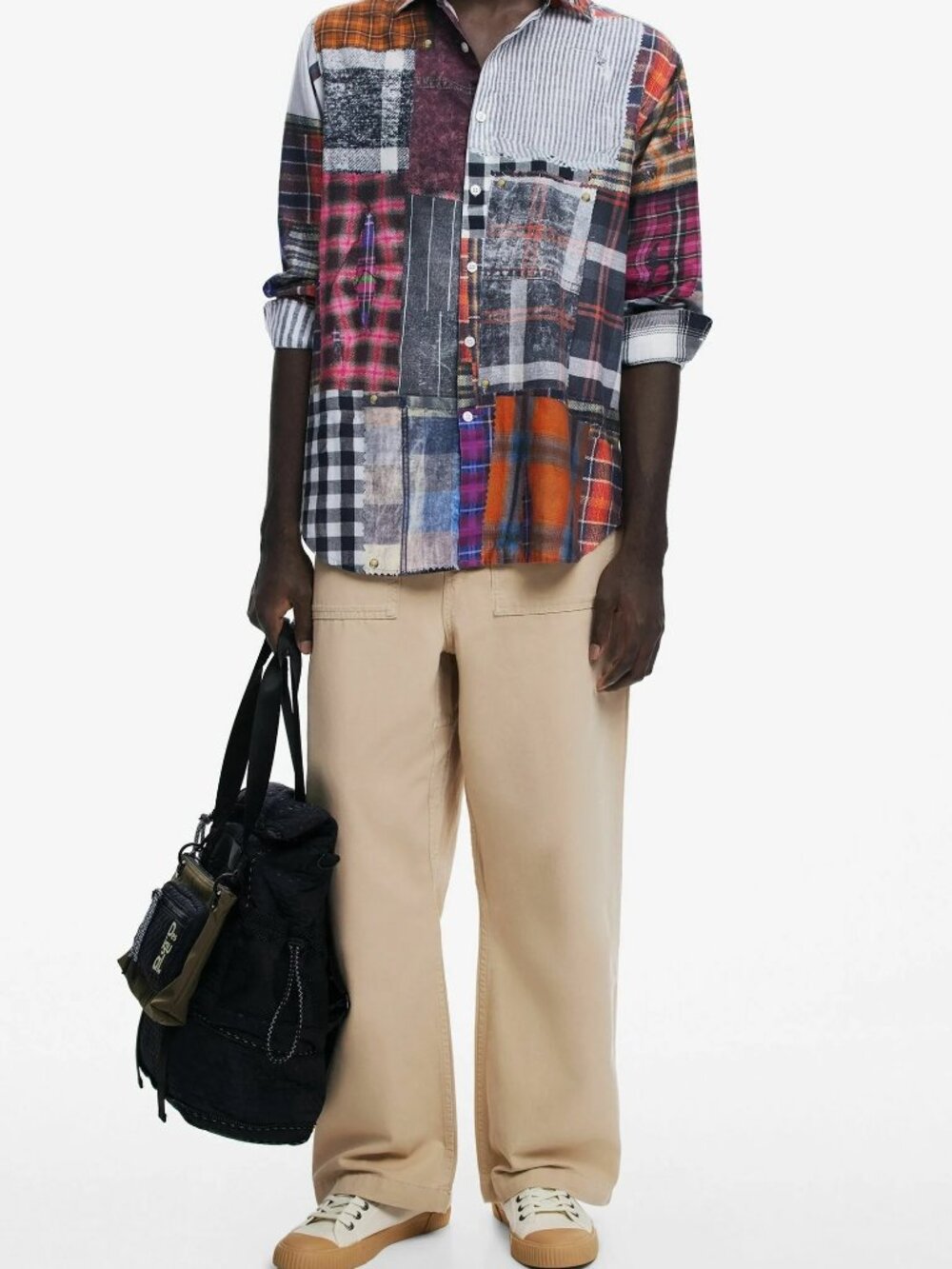 Desigual Men’s Patchwork Plaid Distressed Shirt XXL - 3D Illusion Design - VGUC - Picture 2 of 16